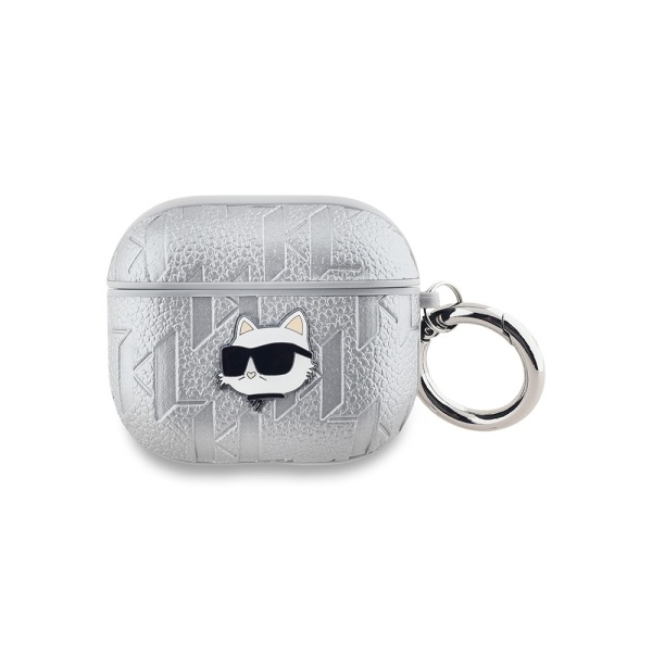 Чехол Lagerfeld PU Saffiano Monogram with ring NFT Metal Head Choupette для AirPods 3. Цвет: серебро