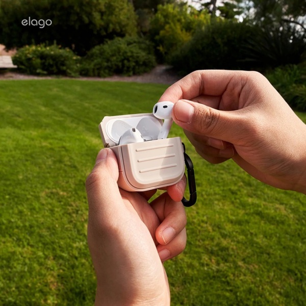 Чехол Elago Armor Silicone Hang case для AirPods 4, силикон. Цвет: "камень"