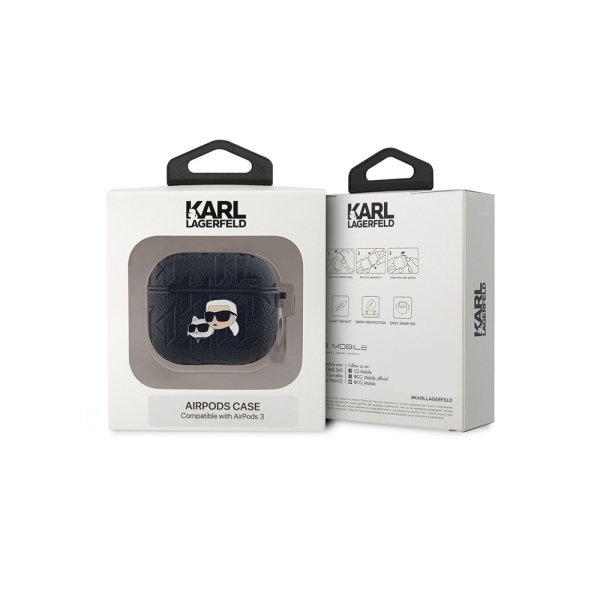 Чехол Lagerfeld PU Saffiano Monogram with ring NFT Metal Head K & Ch для AirPods 3. Цвет: черный