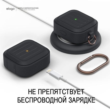 Чехол Elago Armor Silicone hang case для AirPods 3 с карабином. Цвет: черный