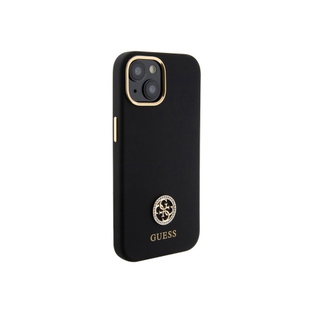 Чехол Guess Liquid silicone with 4G Diamond metal logo Hard для iPhone 15. Цвет: черный
