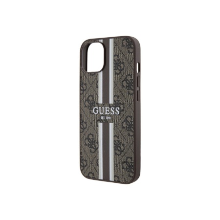 Чехол Guess PU 4G Stripes Hard MagSafe для iPhone 15. Цвет: коричневый