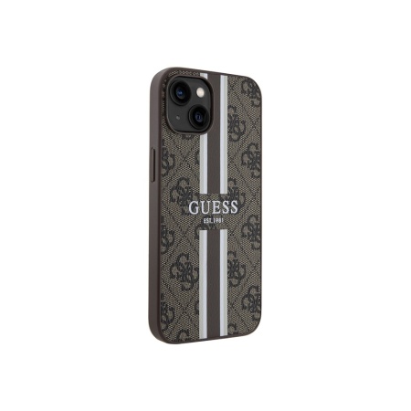 Чехол Guess PU 4G Stripes Hard MagSafe для iPhone 15. Цвет: коричневый