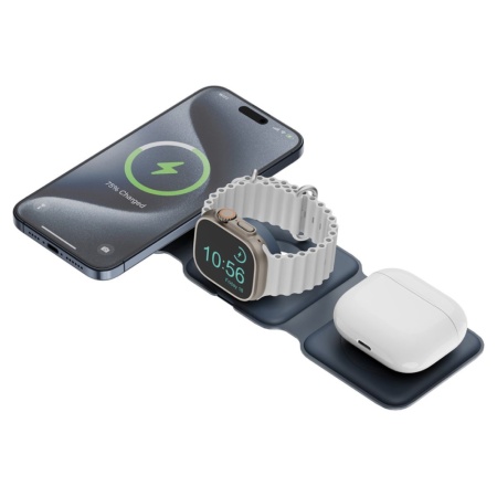 Беспроводное з/у EnergEA Bazic GoMag Trio PLUS magnetic wireless foldable15 Вт. Цвет: синий