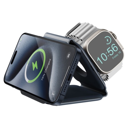 Беспроводное з/у EnergEA Bazic GoMag Trio PLUS magnetic wireless foldable15 Вт. Цвет: синий