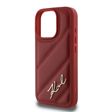 Чехол Lagerfeld PU Quilted Signature metal logo для iPhone 16 Pro Max. Цвет: красный
