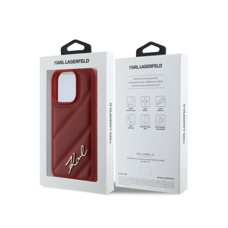 Чехол Lagerfeld PU Quilted Signature metal logo для iPhone 16 Pro Max. Цвет: красный