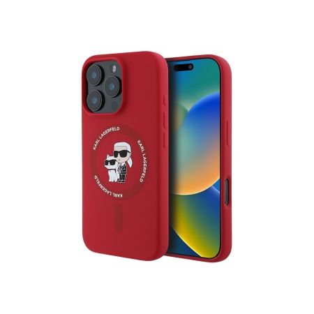 Чехол Lagerfeld Liquid Silicone NFT Karl & Choupette MagSafe для iPhone 16 Pro. Цвет: красный