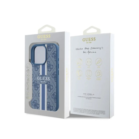 Чехол Guess PU 4G Stripes Hard MagSafe для iPhone 15 Pro Max. Цвет: синий