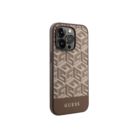 Чехол Guess PU G Cube Hard MagSafe для iPhone 15 Pro. Цвет: коричневый