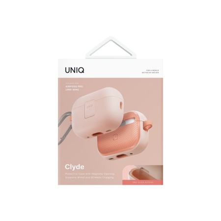 Чехол UNIQ CLYDE Lock case для AirPods Pro 2, силикон с карабином. Цвет: розовый