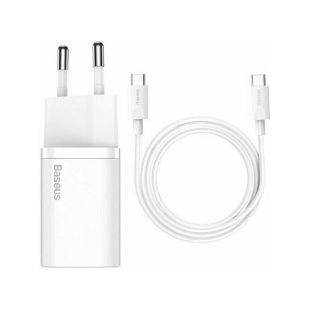 Адаптер питания Baseus Super Si Quick Charger 1C 25 Вт + кабель Type-C - Type-C 1м. Цвет: белый