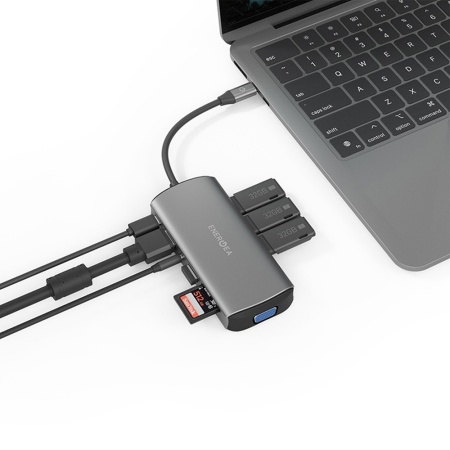 USB-хаб EnergEA AluHUB Max 11-in-1 Superspeed Aluminium USB-C 100W. Цвет: серый