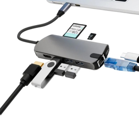 USB-хаб VLP Infinity 8 в 1хUSB-C, 3хUSB-A 3.0, HDMI, SD/Micro SD. Цвет: графит