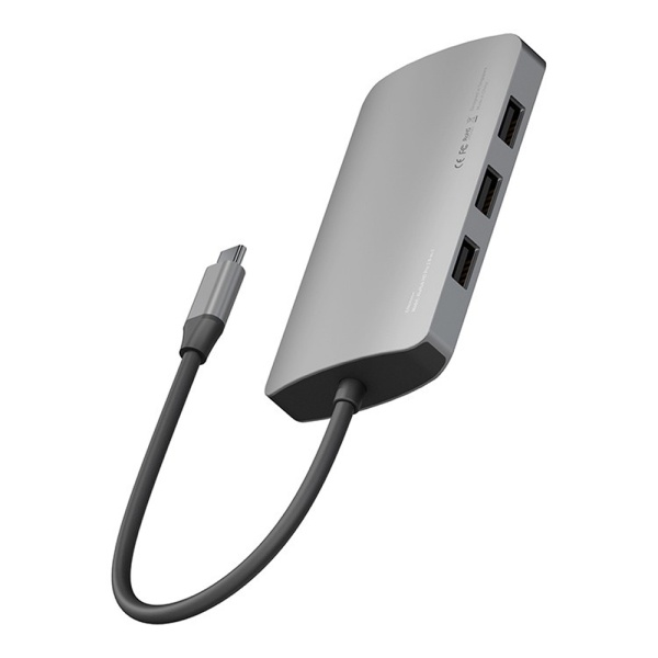 USB-хаб EnergEA AluHUB HD PRO 2 8-in-1 USB-C 3.1, USB-A, HDMI, RJ-45, SD/Micro SD. Цвет: серый