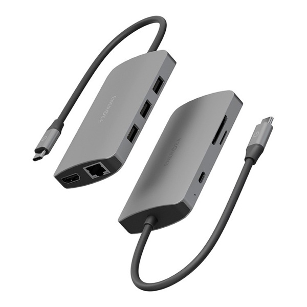 USB-хаб EnergEA AluHUB HD PRO 2 8-in-1 USB-C 3.1, USB-A, HDMI, RJ-45, SD/Micro SD. Цвет: серый