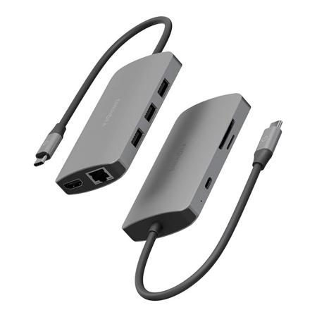 USB-хаб EnergEA AluHUB HD PRO 2 8-in-1 USB-C 3.1, USB-A, HDMI, RJ-45, SD/Micro SD. Цвет: серый
