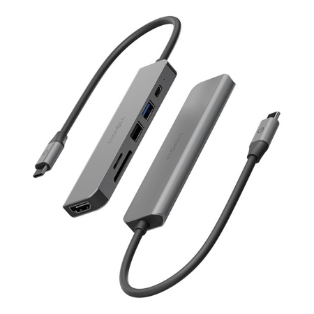 USB-хаб EnergEA AluHUB HD3 6-in-1 Superspeed Aluminium USB-C 60W. Цвет: серый