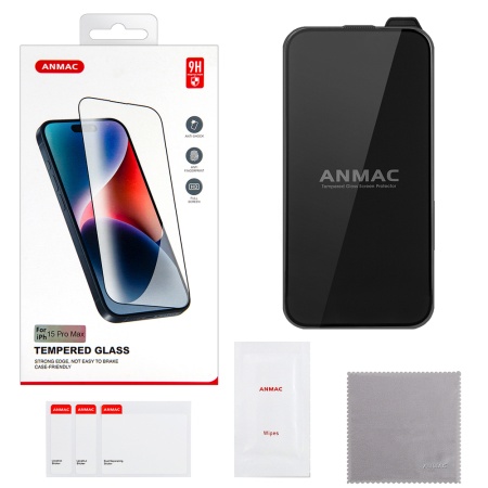 Защитное стекло ANMAC и пленка для iPhone 15 Pro, 2.5D, 0,33 мм.