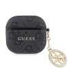 Чехол Guess PU leather 4G with Classic metal logo and Diamond charm для AirPods 4. Цвет: черный
