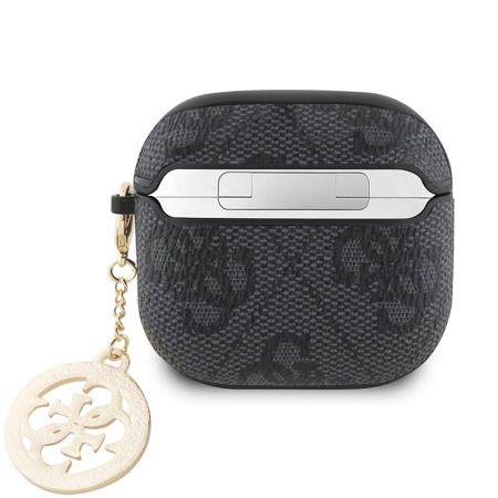 Чехол Guess PU leather 4G with Classic metal logo and Diamond charm для AirPods 4. Цвет: черный