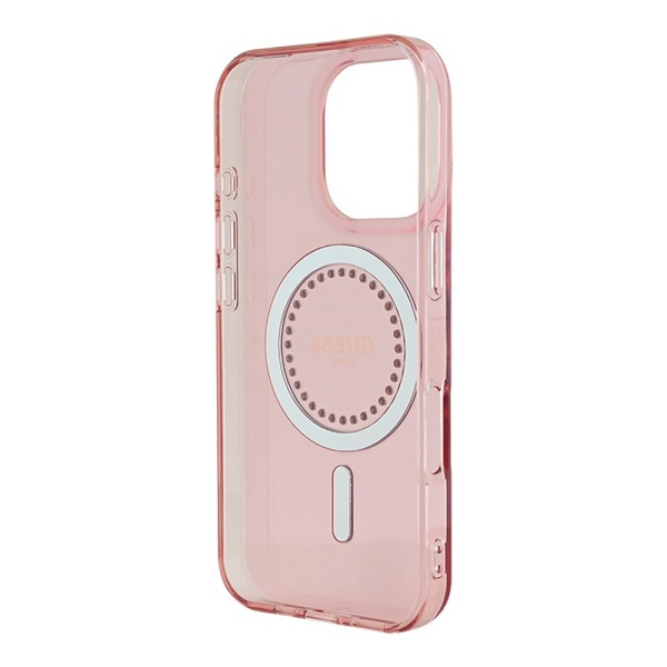 Чехол Guess PC/TPU Diamond Rhinestone Circle MagSafe для iPhone 16 Pro Max. Цвет: розовый