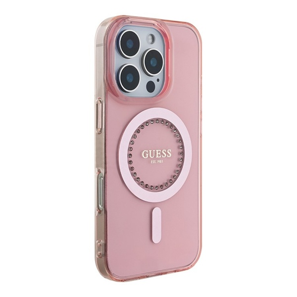 Чехол Guess PC/TPU Diamond Rhinestone Circle MagSafe для iPhone 16 Pro Max. Цвет: розовый