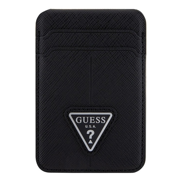 Магнитный бумажник Guess Wallet Cardslot MagSafe PU Saffiano Triangle metal logo. Цвет: черный