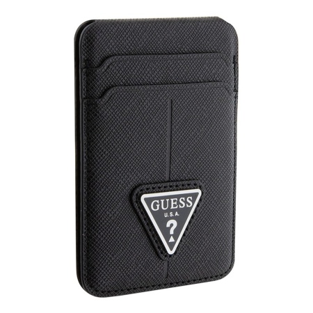 Магнитный бумажник Guess Wallet Cardslot MagSafe PU Saffiano Triangle metal logo. Цвет: черный
