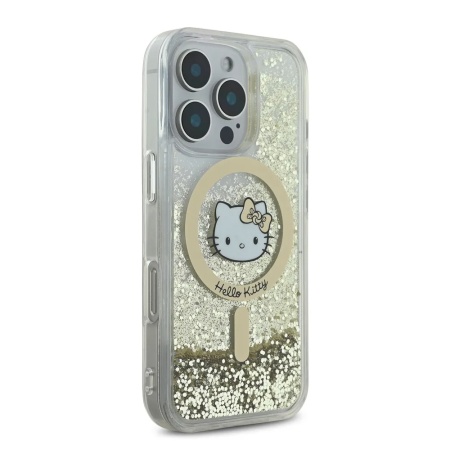 Чехол Hello Kitty Liquid Glitter Gold Fever для iPhone 16 Pro. Цвет: белый
