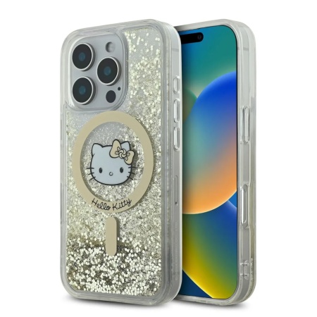 Чехол Hello Kitty Liquid Glitter Gold Fever для iPhone 16 Pro. Цвет: белый