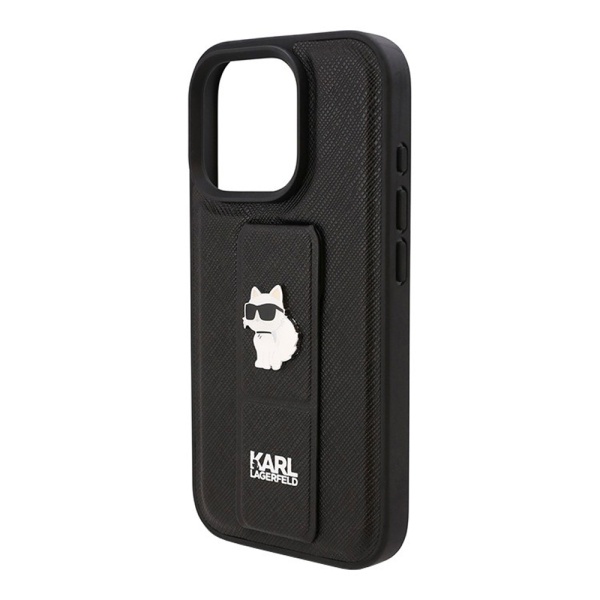 Чехол Lagerfeld GripStand PU Saffiano NFT Choupette metal для iPhone 16 Pro Max. Цвет: черный