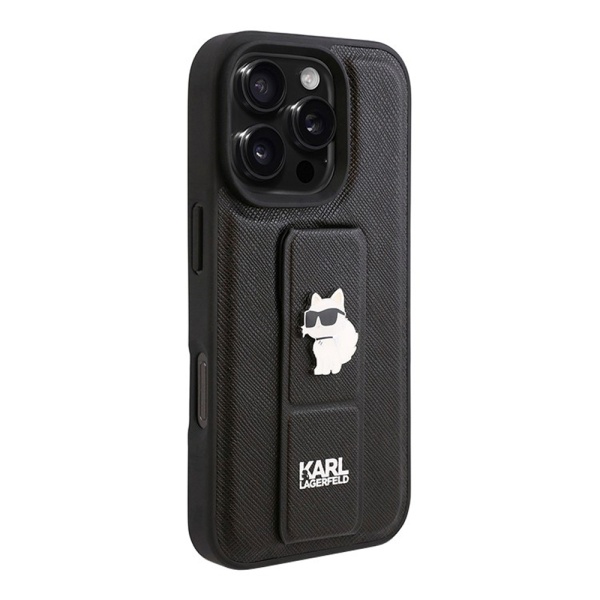 Чехол Lagerfeld GripStand PU Saffiano NFT Choupette metal для iPhone 16 Pro Max. Цвет: черный