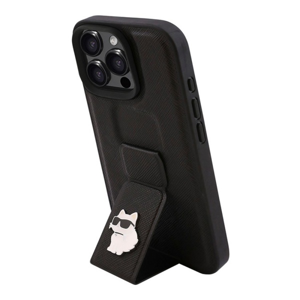 Чехол Lagerfeld GripStand PU Saffiano NFT Choupette metal для iPhone 16 Pro Max. Цвет: черный