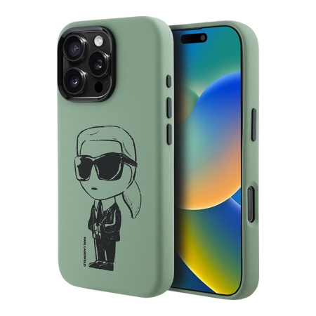 Чехол Lagerfeld Liquid Silicone NFT Graffiti Karl Ikonik для iPhone 16 Pro Max. Цвет: хаки