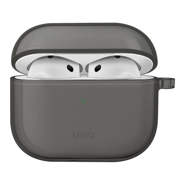 Чехол UNIQ Glase TPU для AirPods 4, силикон с карабином. Цвет: серый