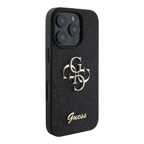 Чехол Guess Fixed Glitters 4G Big metal logo для iPhone 16 Pro Max. Цвет: черный