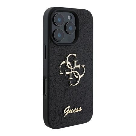 Чехол Guess Fixed Glitters 4G Big metal logo для iPhone 16 Pro Max. Цвет: черный