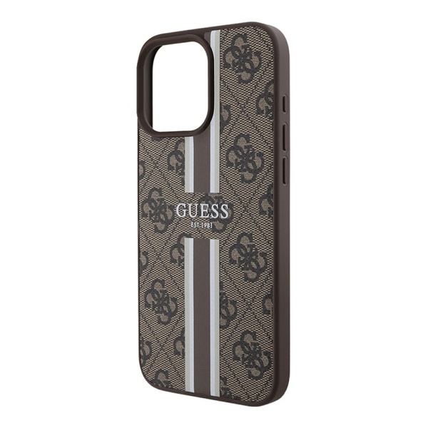Чехол Guess PU 4G Stripes MagSafe для iPhone 16 Pro. Цвет: коричневый