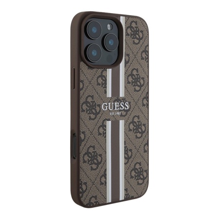 Чехол Guess PU 4G Stripes MagSafe для iPhone 16 Pro. Цвет: коричневый