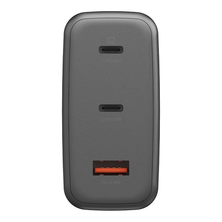 Адаптер питания EnergEA AmpCharge Gan100 2USB-C/1USB-A, PD/PPS/QC3.0, 100W. Цвет: серый