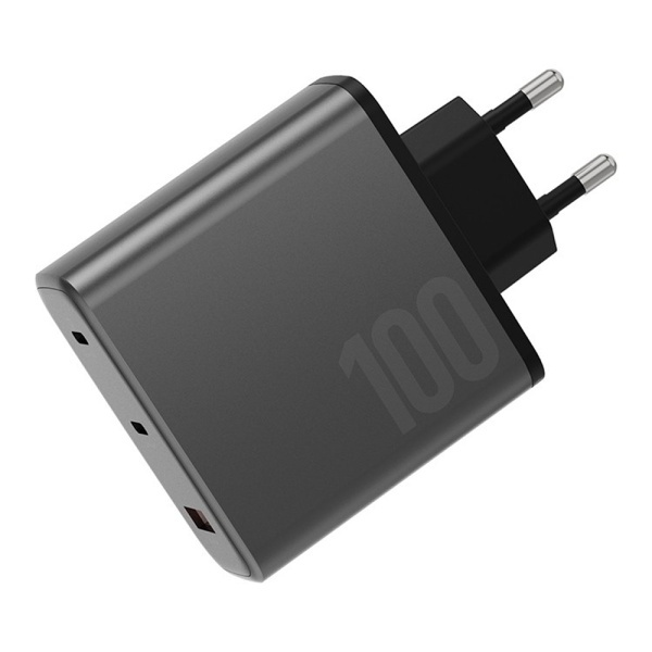 Адаптер питания EnergEA AmpCharge Gan100 2USB-C/1USB-A, PD/PPS/QC3.0, 100W. Цвет: серый