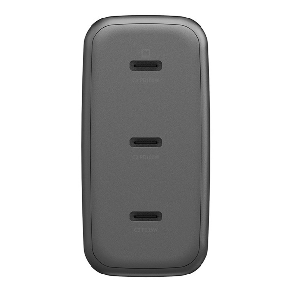 Адаптер питания EnergEA AmpCharge Gan100 3USB-C, PD/PPS/QC3.0, 100W. Цвет: серый