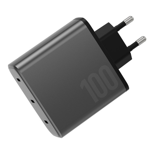 Адаптер питания EnergEA AmpCharge Gan100 3USB-C, PD/PPS/QC3.0, 100W. Цвет: серый
