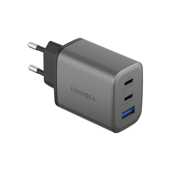 Адаптер питания EnergEA AmpCharge Gan65, 2USB-C/1USB-A PD65W+USB-A PPS/QC3.0 total 65W. Цвет: серый