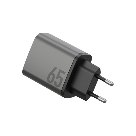 Адаптер питания EnergEA AmpCharge Gan65, 2USB-C/1USB-A PD65W+USB-A PPS/QC3.0 total 65W. Цвет: серый