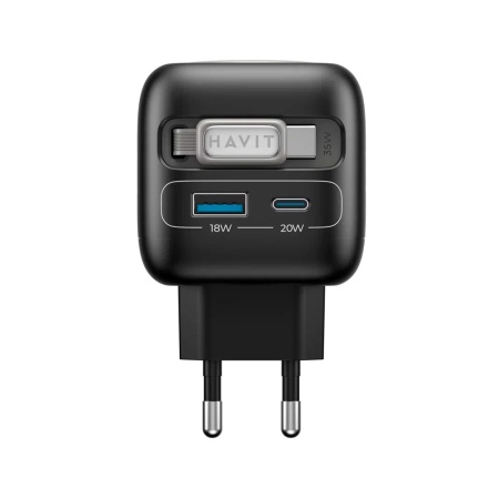 СЗУ Havit UC250 A EU, 35Вт, USB-A + USB-C + кабель USB-C + зарядка для часов. Цвет: черный