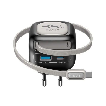 СЗУ Havit UC251 EU, 35Вт, USB-A + USB-C + кабель USB-C. Цвет: черный