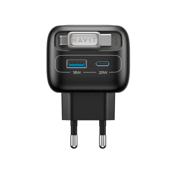 СЗУ Havit UC251 EU, 35Вт, USB-A + USB-C + кабель USB-C. Цвет: черный