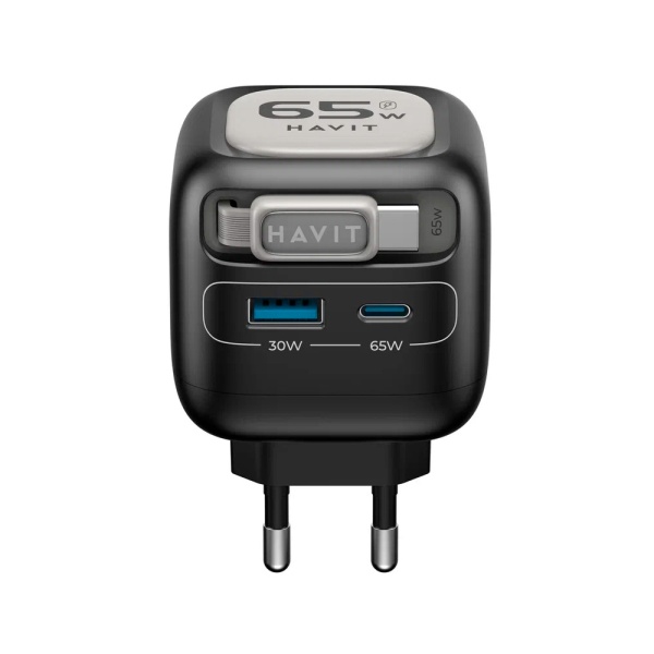 СЗУ Havit UC253 EU, 65Вт, USB-A + USB-C + кабель USB-C. Цвет: черный